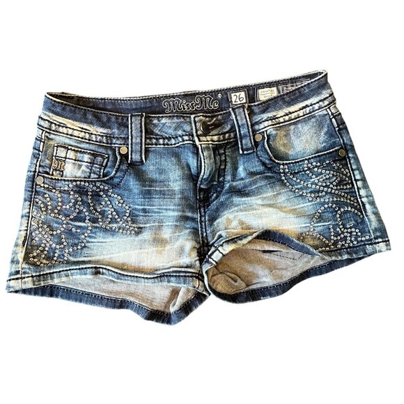 Miss Me Womens Signature Embellished Denim Shorts Size 26 - Picture 1 of 10